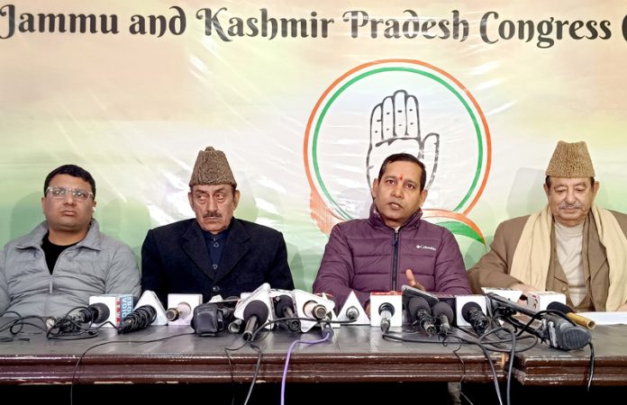 National spokesperson of Congress, Ajay Upadhay, during a press conference in Srinagar on Thursday. - Excelsior/Shakeel National spokesperson of Congress, Ajay Upadhay, during a press conference in Srinagar on Thursday. - Excelsior/Shakeel