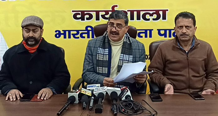 MP Jugal Kishore Sharma addressing a press conference at Jammu on Sunday. MP Jugal Kishore Sharma addressing a press conference at Jammu on Sunday.
