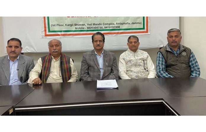 Members of PoJK Visthapit Sewa Samiti addressing joint press conference in Jammu on Friday. -Excelsior/Rakesh