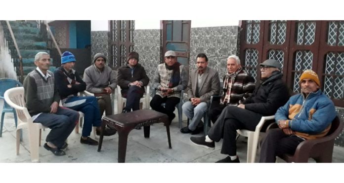 BSP J&K chief Darshan Rana along with other party leaders during a meeting in Jindraha-Gharota Assembly constituency in Jammu.