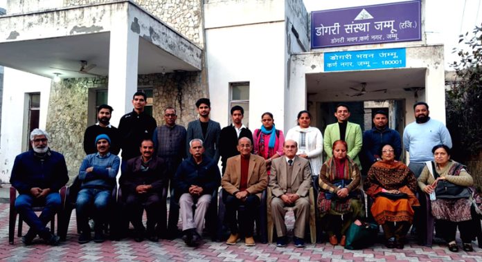 Writers & litterateurs in the function to commemorate Foundation Day of Dogri Sanstha Jammu on Thursday.