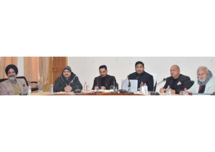 DDC Chairman Rajouri, Advocate Naseem Liyaqat chairing a meeting of DDCs in Rajouri on Friday.