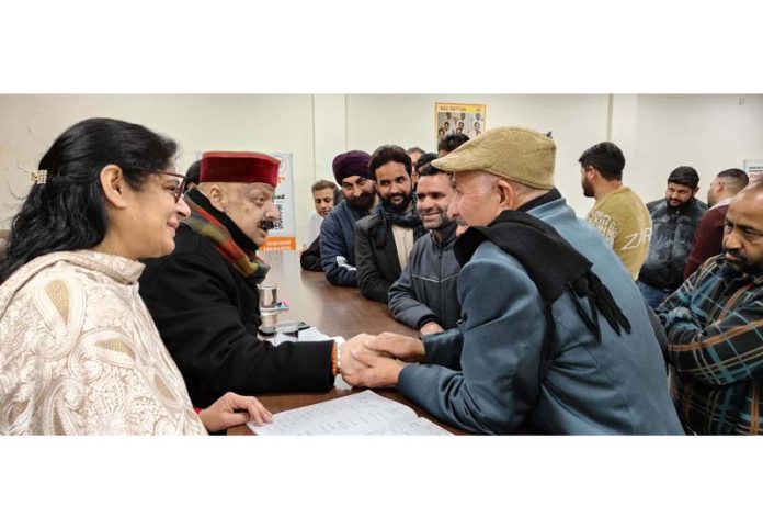 Senior BJP leader Devender Singh Rana during weekly public hearing at party headquarter.