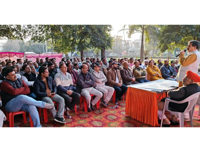 MP Jugal Kishore Sharma interacting with party colleagues from Nagrota constituency.