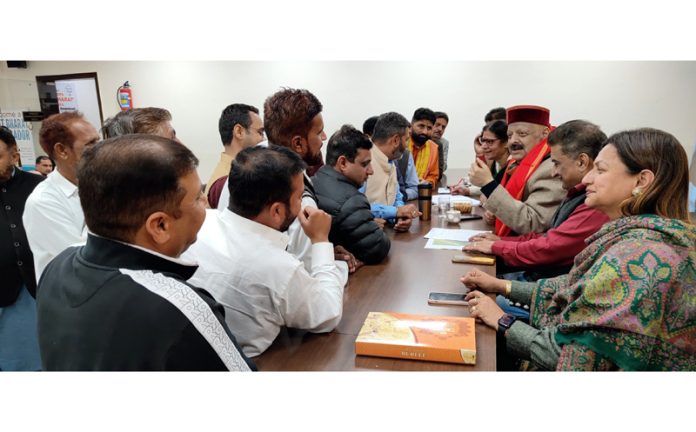 Sr BJP leader Devender Singh Rana during weekly public hearing at BJP Headquarters on Friday.