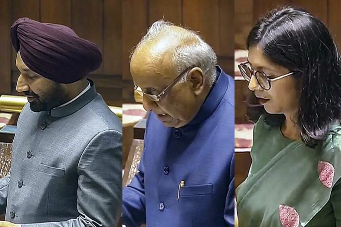 (Left to right) Satnam Singh Sandhu, Narain Dass Gupta and Swati Maliwal (Left to right) Satnam Singh Sandhu, Narain Dass Gupta and Swati Maliwal