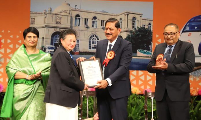 Shobhan Chaudhuri, GM, Northern Railway felicitating outstanding railway officials during a function on Thursday.