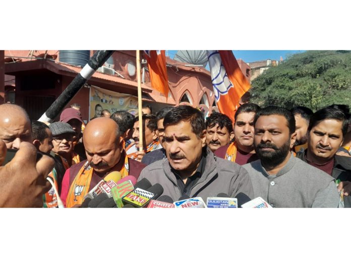 BJP leaders during launch of Gaon Chalo Abhiyan at Jammu on Thursday.
