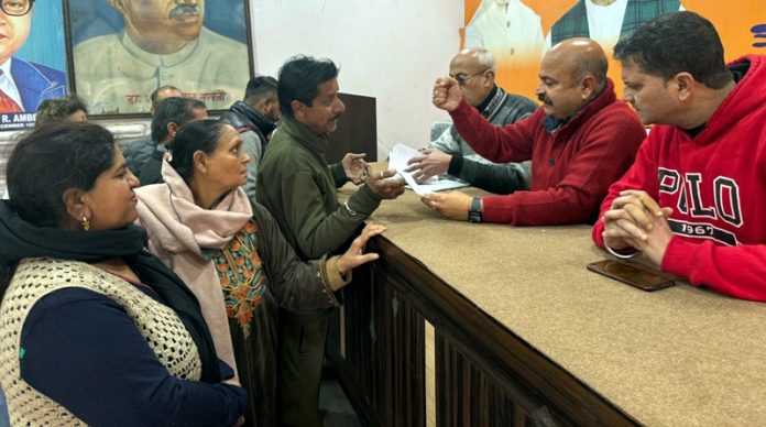 Yudhvir Sethi, J&K BJP Vice President during a public grievance camp held in Jammu on Thursday. Yudhvir Sethi, J&K BJP Vice President during a public grievance camp held in Jammu on Thursday.