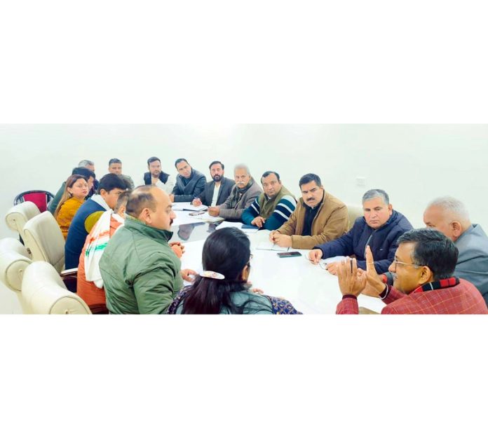 BJP leaders during a meeting at Jammu on Sunday.