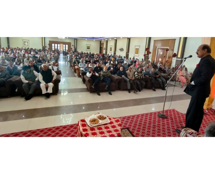 Former Minister and BJP vice president, Surjit Singh Slathia addressing a meeting of BJP’s Refugees Cell at Vijaypur on Tuesday. Former Minister and BJP vice president, Surjit Singh Slathia addressing a meeting of BJP’s Refugees Cell at Vijaypur on Tuesday.