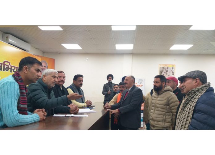 BJP leaders listening grievances of the people at a public darbar at party office Jammu on Thursday.