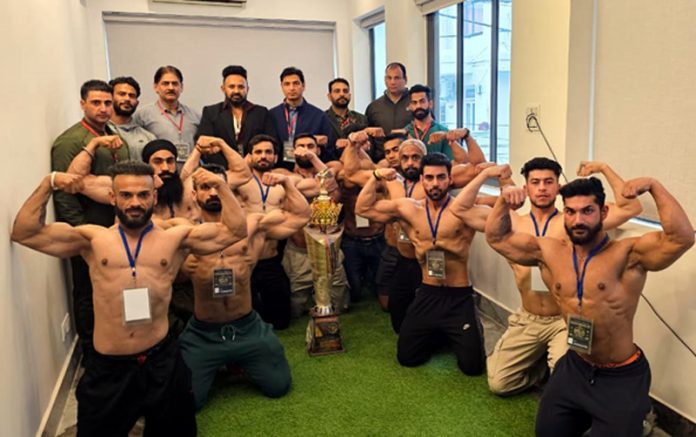 Bodybuilders posing for photograph at Jammu. Bodybuilders posing for photograph at Jammu.