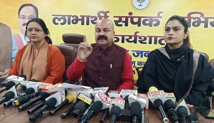 BJP leaders at a press conference at Jammu on Thursday.