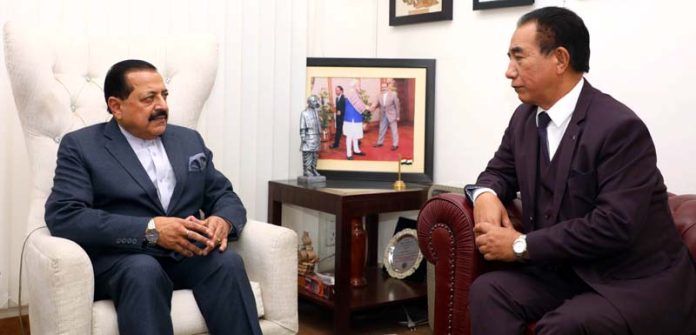 Chief Minister of Mizoram, Lalduhawma calling on Union Minister Dr. Jitendra Singh at New Delhi on Sunday.