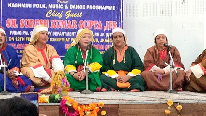 Artists performing during an event at Jammu on Monday.