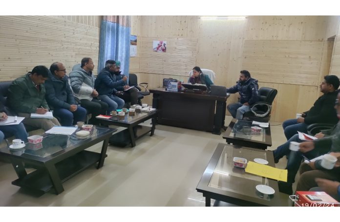 DDC Kishtwar Chairperson Pooja Thakur chairing a meeting on Monday.
