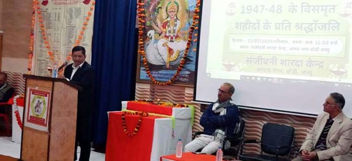 R K Chibber Member Advisory Committee of PoJK addressing a function organised by SSK at Sharda Bhawan Bohri on Sunday. R K Chibber Member Advisory Committee of PoJK addressing a function organised by SSK at Sharda Bhawan Bohri on Sunday.