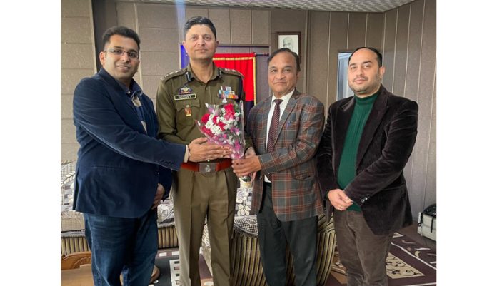 BBIA members felicitating SSP Samba Vinay Sharma during meeting on Wednesday.