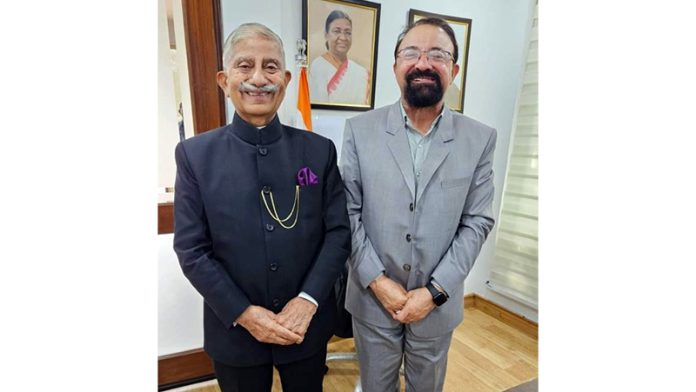 CEC Kargil Dr Mohd Jaffer Akhoon meeting with LG Ladakh Dr B D Mishra.