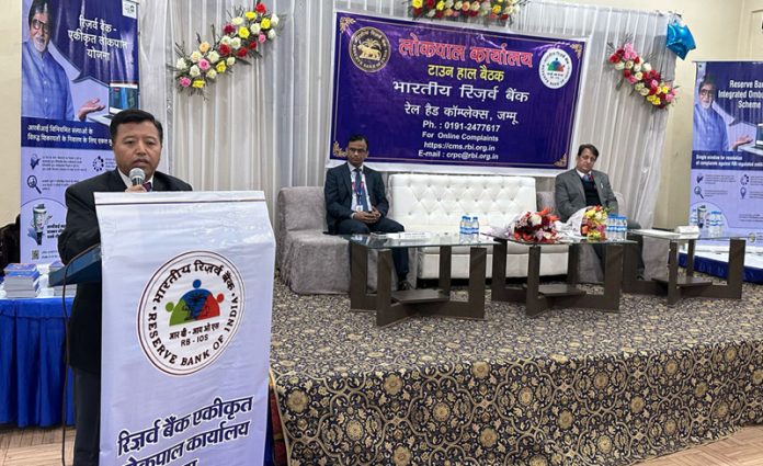 RBI Ombudsman J&K addressing a meeting at Udhampur on Thursday.