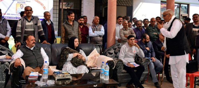 Secretary ARI & Trainings Shabnam Kamili listining public grievances at Panchayat Dori on Tuesday.