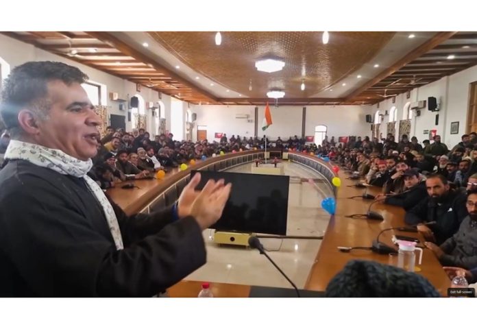 BJP JK UT president , Ravinder Raina addressing a meeting at Anantnag on Saturday