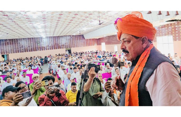 Union Minister Dr Jitendra Singh addressing a public meeting during election campaign in Kathua city on Thursday. Union Minister Dr Jitendra Singh addressing a public meeting during election campaign in Kathua city on Thursday.