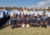 Players posing for group photograph during Goonj-2024 programme at Jammu University on Tuesday.