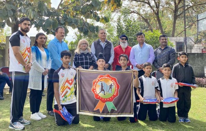J&K Speedball players posing with guests before leaving to Haryana. J&K Speedball players posing with guests before leaving to Haryana.