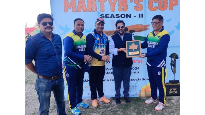 Chief Guest presenting memento to a player during a match at Jammu on Tuesday. Chief Guest presenting memento to a player during a match at Jammu on Tuesday.