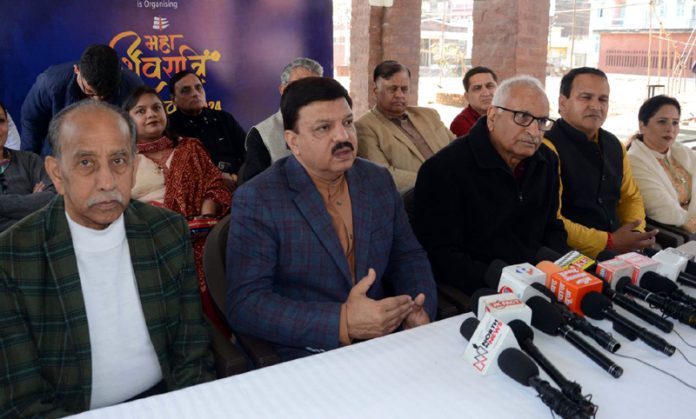 Retd Judge S K Sharma and JCCI president Arun Gupta addressing press conference in Jammu. - Excelsior/Rakesh