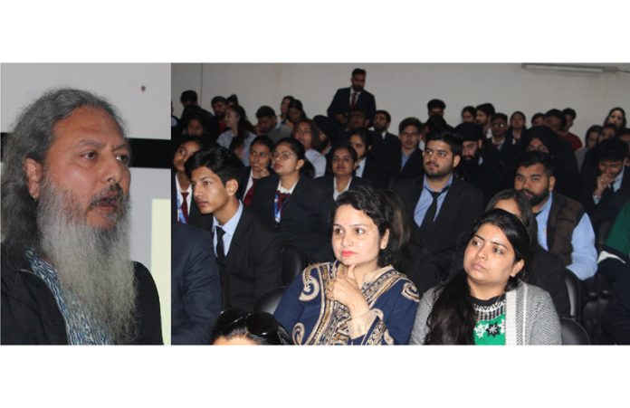 A dignitary addressing during a workshop at University of Jammu on Monday. A dignitary addressing during a workshop at University of Jammu on Monday.