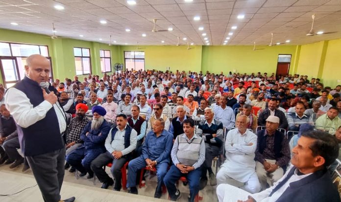 Ex-DyCM Tara Chand addressing a meeting of SCs, STs, OBCs in Akhnoor.