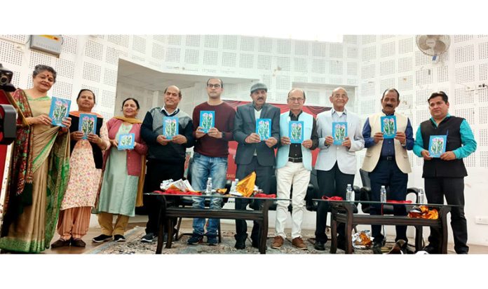 Dignitaries releasing Dogri poetry book ‘Manai De Aale’ at Jammu on Monday.