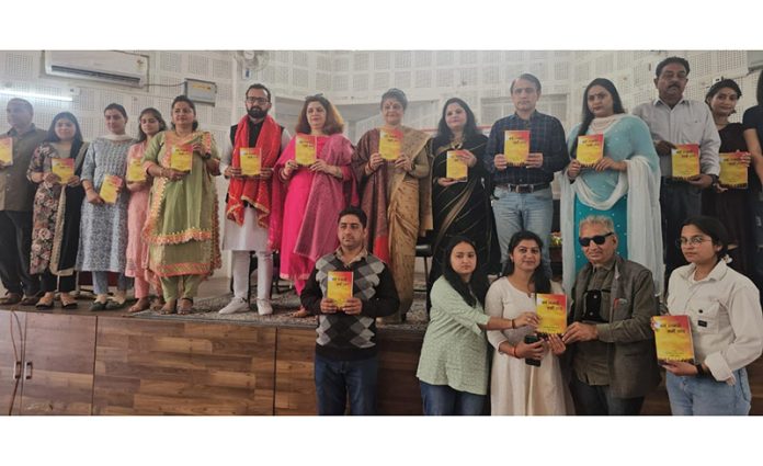 Guests and prominent literary personalities unveiling Dogri book ‘Likhaari Nami Soch’.