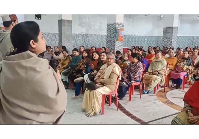 Senior BJP leader and former Minister Priya Sethi addressing a party programme at Jammu on Wednesday.