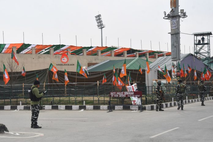 Bakshi Stadium Draped In National Tricolour For PM Modi's Visit Bakshi Stadium Draped In National Tricolour For PM Modi's Visit