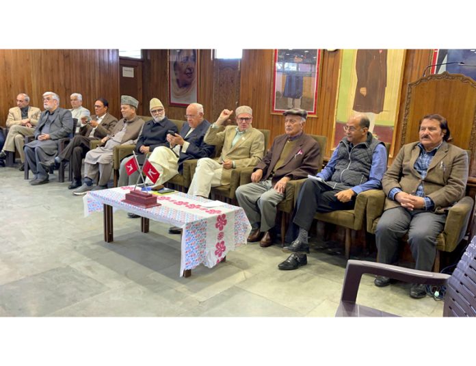 Senior NC leaders during a meeting in Srinagar on Wednesday.