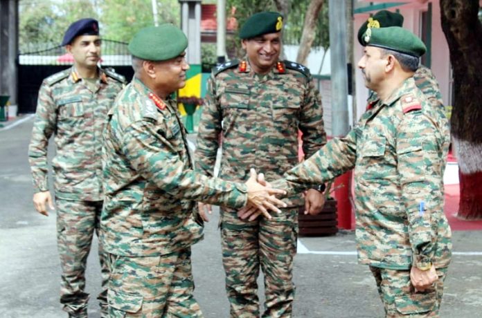 Army chief Gen Manoj Pande meeting officials in Akhnoor sector on Saturday.