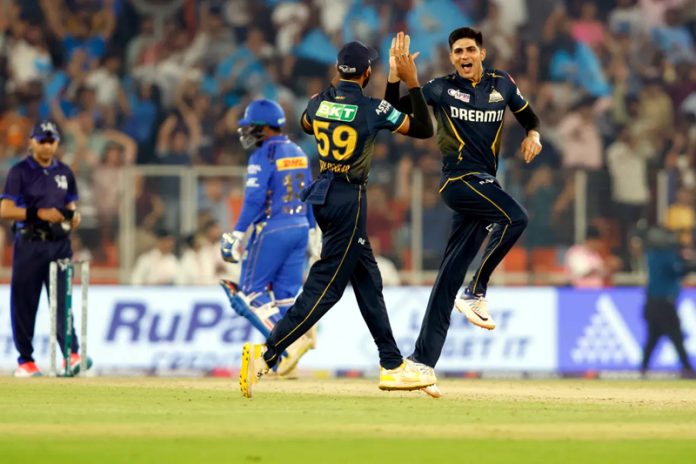 Gujarat Titans captain Shubman Gill celebrating victory against Mumbai Indians at Ahmedabad.
