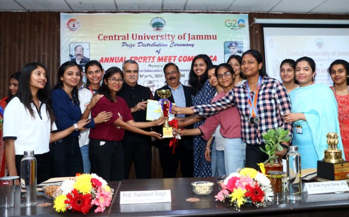 Winning team posing with trophy during Prize Distribution Ceremony at Jammu.