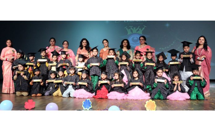 Students of JSS posing during a graduation ceremony on Friday at Jammu. 