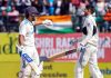 Rohit Sharma celebrating his century against England at Dharamsala on Friday.