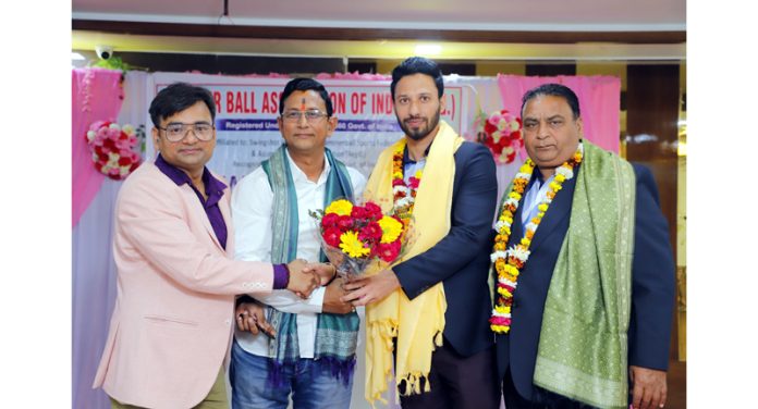 Bouquet being presented to newly nominate State General Secretary, Hammer Ball Association of Jammu and Kashmir Arvind Singh Kotwal.