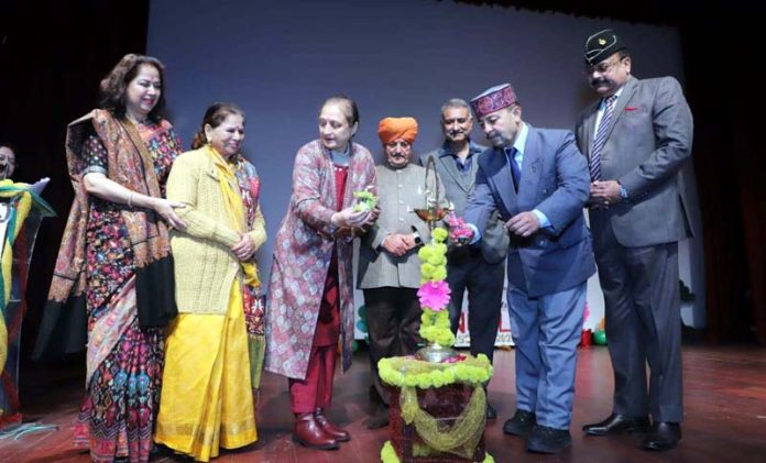 DGP R R Swain and other dignitaries during the inauguration of 23rd All India Police Water Sports Championship-2024 at SKICC in Srinagar on Sunday. -Excelsior/Shakeel