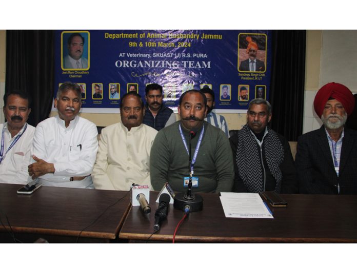 JKDFA office bearers during a press conference at Jammu. -Excelsior/Rakesh