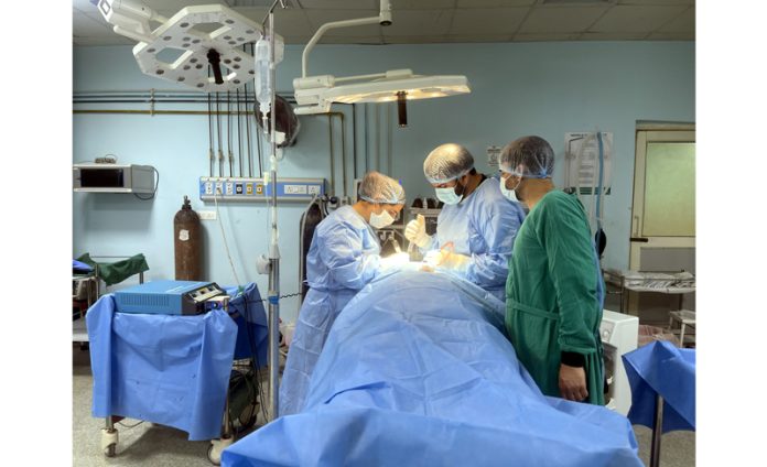 Faciomaxillary surgery underway at GMC Baramulla on Wednesday. Excelsior/Aabid Nabi