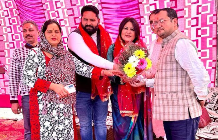 Dignitaries during an awareness programme at a village in Bishnah on Monday.
