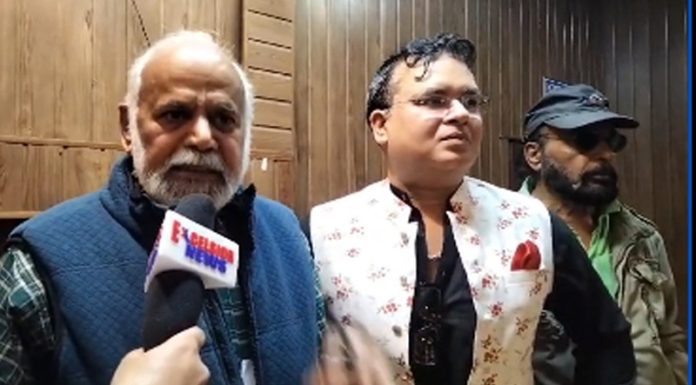 Veteran artist Janak Khajuria talking to reporters at Jammu on Wednesday. Veteran artist Janak Khajuria talking to reporters at Jammu on Wednesday.